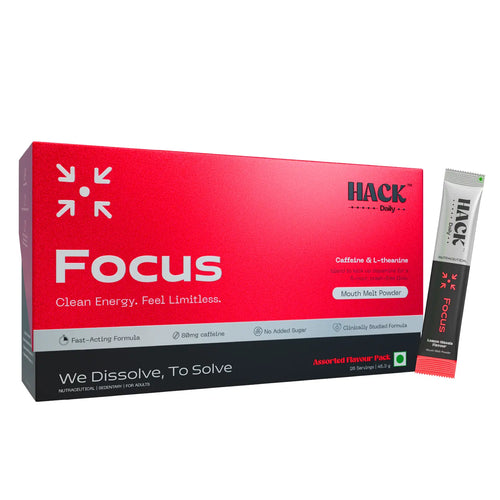 Hack Focus energy drink powder with caffeine and L-theanine for clean energy mental focus and productivity