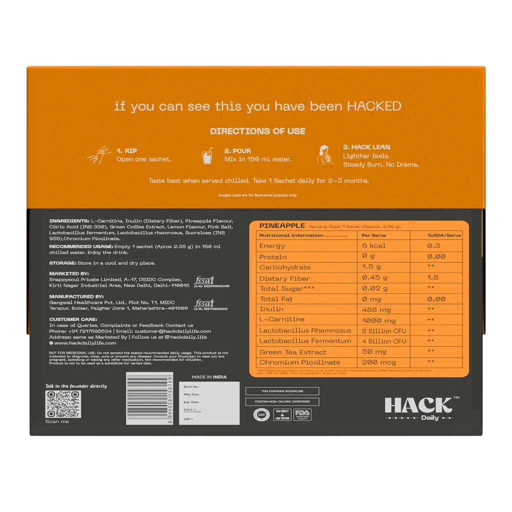 Hack Lean weight loss drink ingredients nutrition facts and directions showing probiotics L carnitine and metabolism support details
“weight loss supplement ingredients India”
“L-carnitine drink nutrition facts”
“probiotic fat loss supplement label”